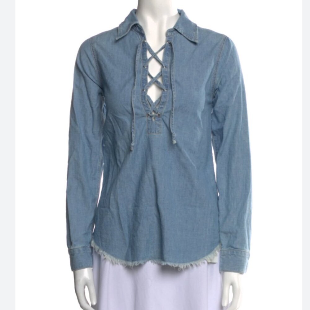 NILI LOTAN Mallory lace up denim top XS